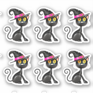 3D Illusion Black Cat with Purple Band Witch Hat