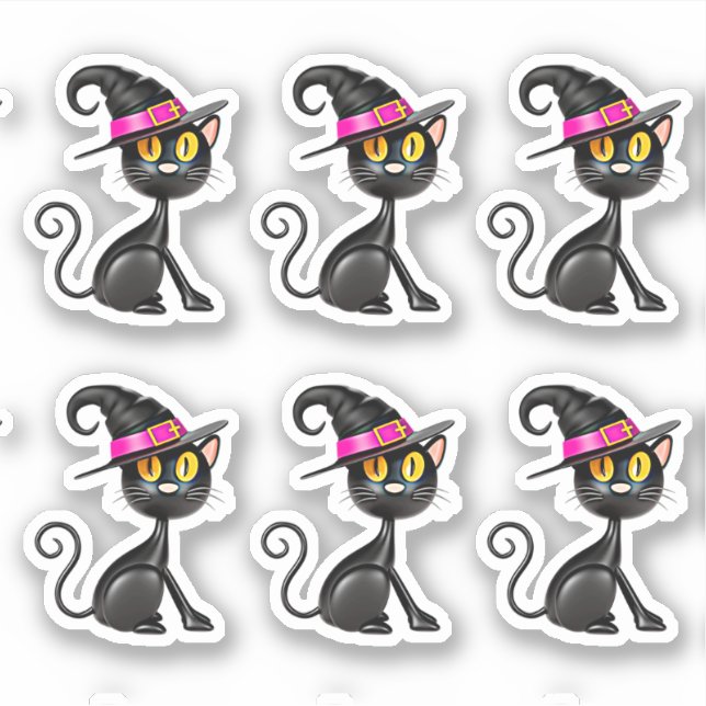 3D Illusion Black Cat with Purple Band Witch Hat   (Front)
