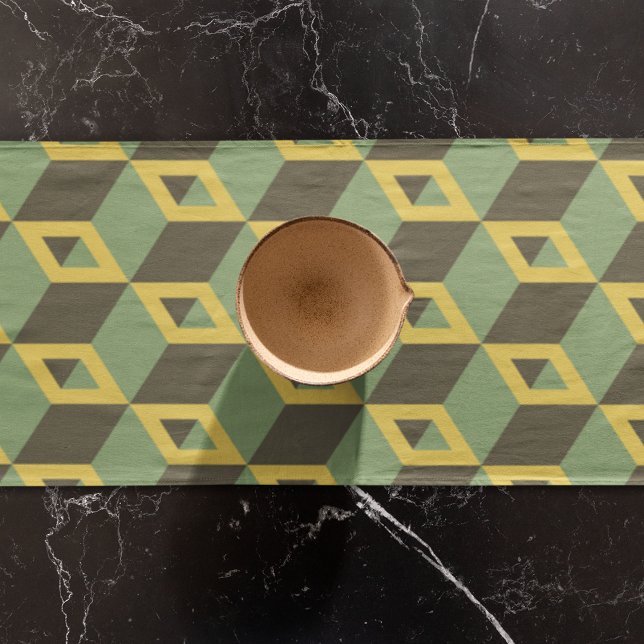 3D Illusion Squares Pattern Short Table Runner (table runner)
