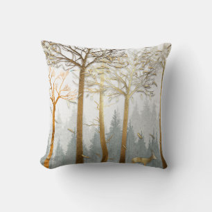 3d illustration, grey and gold contours of trees,  cushion