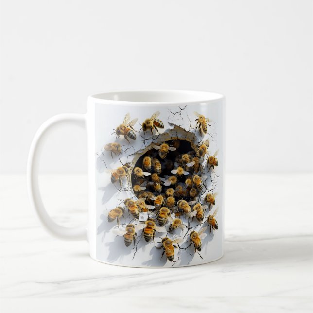 3D Illustration Of Bees Emerging From A Hole Coffee Mug (Left)