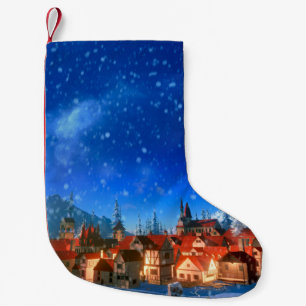 3d illustration of small alpine village at dawn. S Christmas Stocking