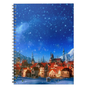 3d illustration of small alpine village at dawn. S Notebook