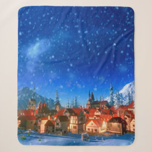 3d illustration of small alpine village at dawn. S Sherpa Blanket