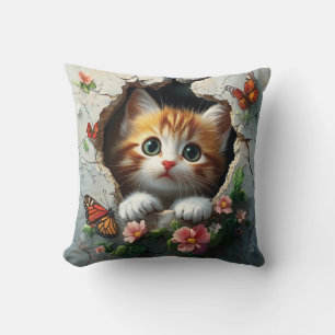3D image of a cute little kitten peeking out  Cushion