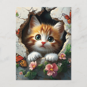 3D image of a cute little kitten peeking out Postcard