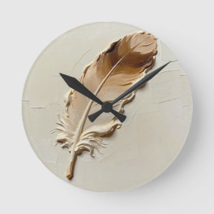3D Impasto Texture Taupe Feather Elegant Modern Round Clock