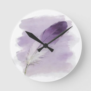 3D Impasto Watercolor Purple Feather Boho Modern Round Clock