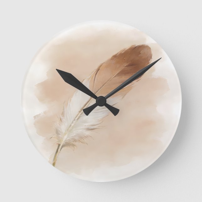 ⁠3D Impasto Watercolor Sand Feather Boho Elegant⁠ Round Clock (Front)