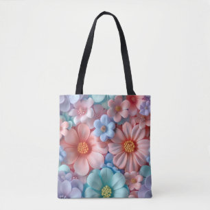 3D Inflated Pastel Flowers Seamless Patterns Tote Bag