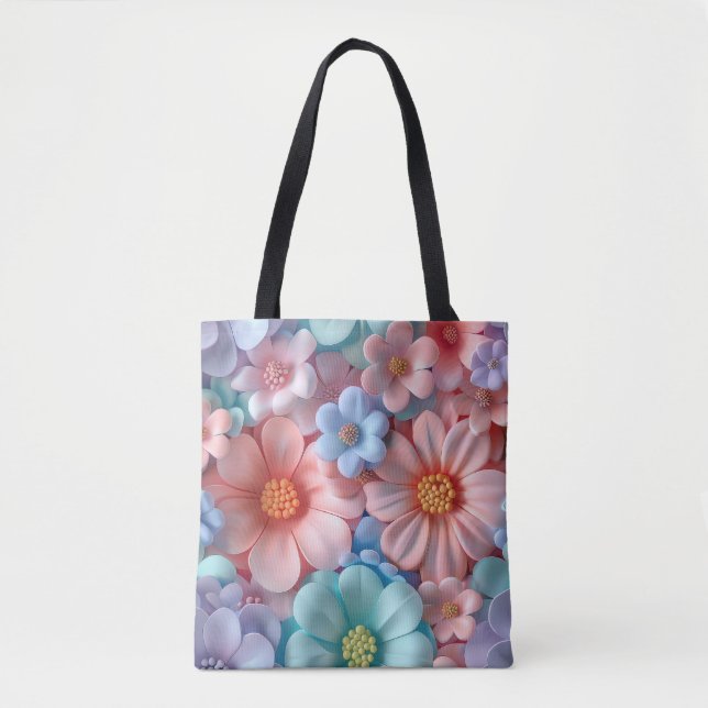3D Inflated Pastel Flowers Seamless Patterns Tote Bag (Front)