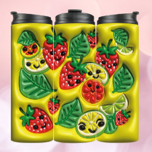 3D Inflated Tumbler - Happy Fruits on Yellow