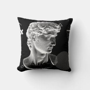3D ing of Michelangelo's David head in pixel art 8 Cushion
