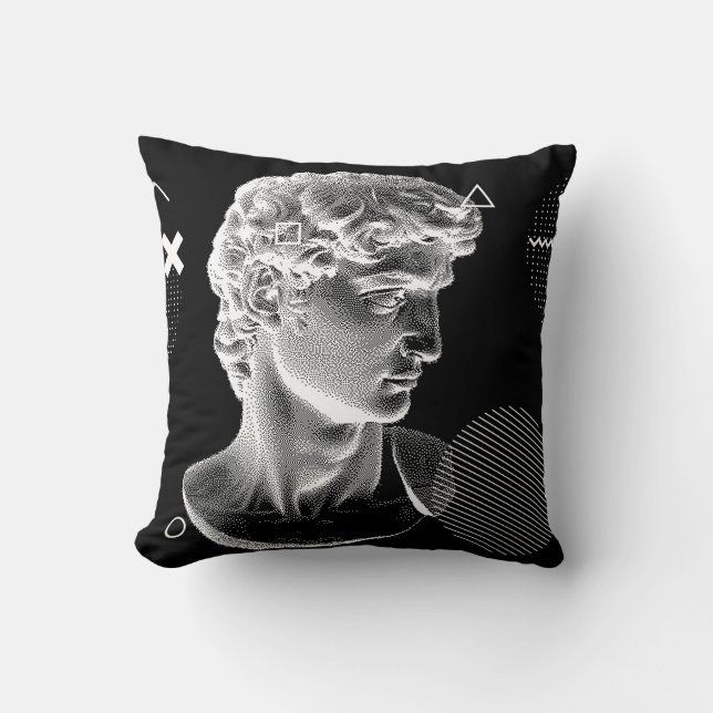 3D ing of Michelangelo's David head in pixel art 8 Cushion (Front)