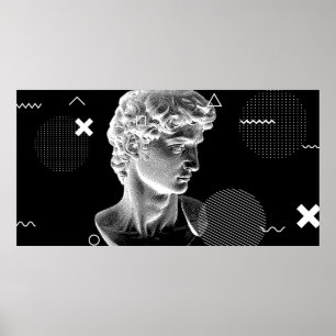 3D ing of Michelangelo's David head in pixel art 8 Poster
