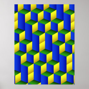 3D Isometric Cubes Geometric Pattern Poster