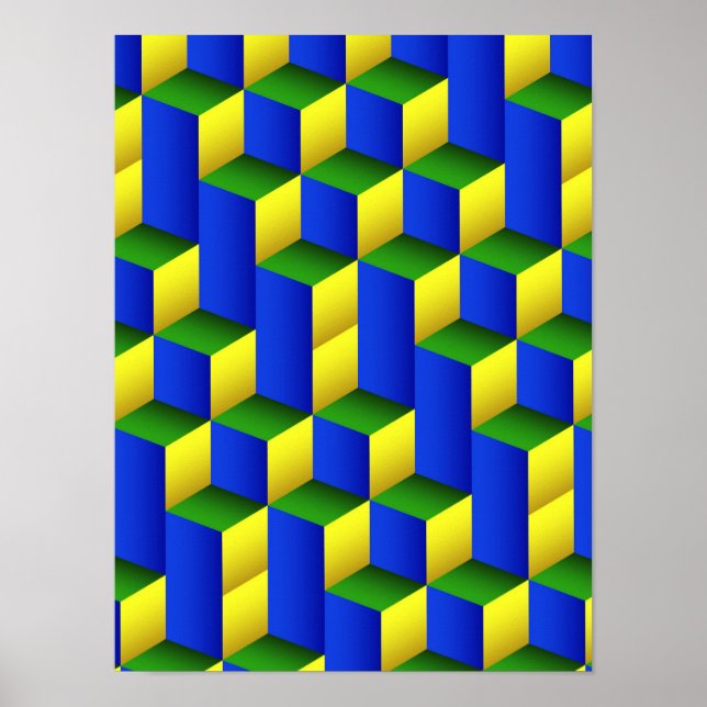 3D Isometric Cubes Geometric Pattern Poster (Front)