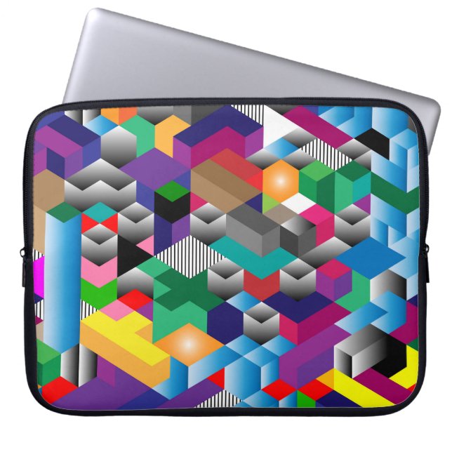 3D Isometric Cubes, Geometric Seamless. Laptop Sleeve (Front)