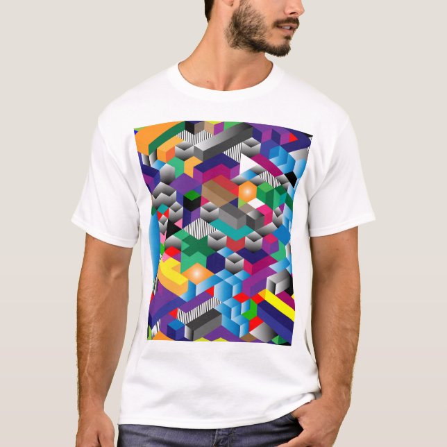 3D Isometric Cubes, Geometric Seamless. T-Shirt (Front)
