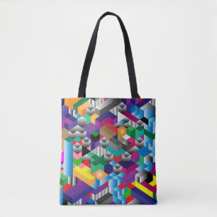 3D Isometric Cubes, Geometric Seamless. Tote Bag