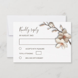 3D Ivory Magnolia Simple Wedding RSVP Card