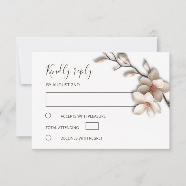 3D Ivory Magnolia Simple Wedding RSVP Card (Front)