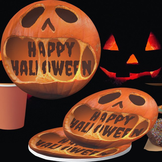 3d Jack o'lantern pumpkin Halloween Paper Plate (Creator Uploaded)