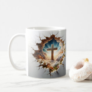 3D Jesus and Cross Hole Wall Cracked Coffee Mug