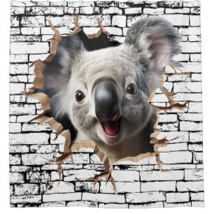 3D Koala Wall Break Art – Realistic Safari Shower Curtain