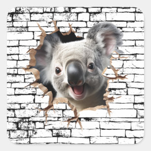 3D Koala Wall Break Art – Realistic Safari Square Sticker