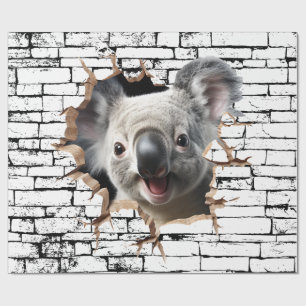 3D Koala Wall Break Art – Realistic Safari Wrapping Paper