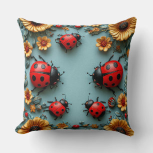 🐞🌈 3D Ladybugs Garden Pop Art Cosy Decor Gift ✨ Cushion