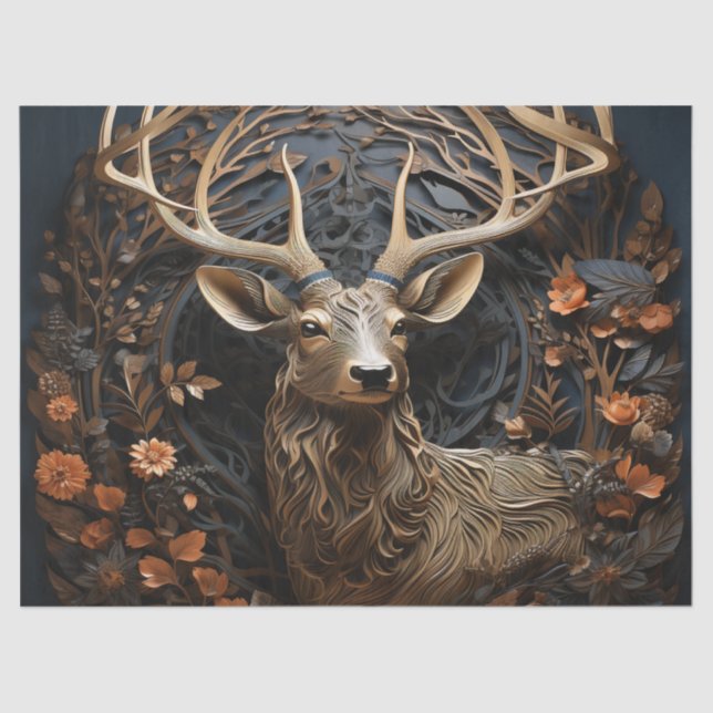 3d Large Antler Buck Deer Rustic Decoupage Tissue Paper (Front)