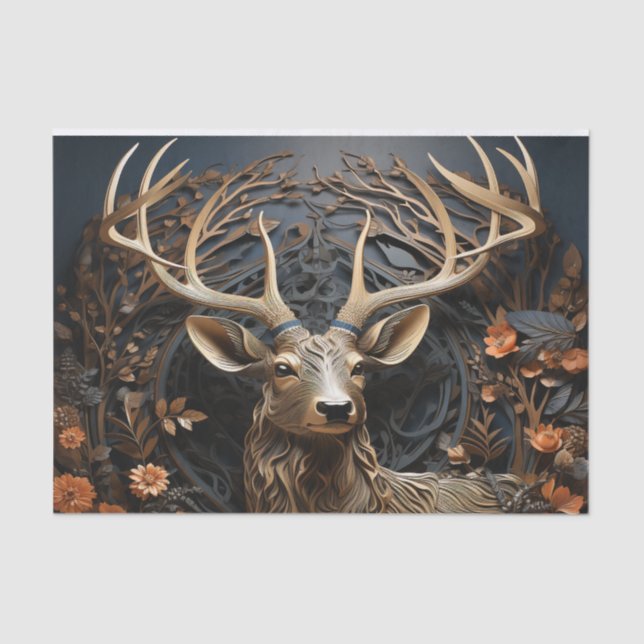 3d Large Antler Buck Deer Rustic Decoupage Tissue Paper (Front)