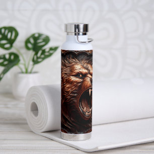 3D Leather Tool Looking Printed Grizzly Bear Water Bottle
