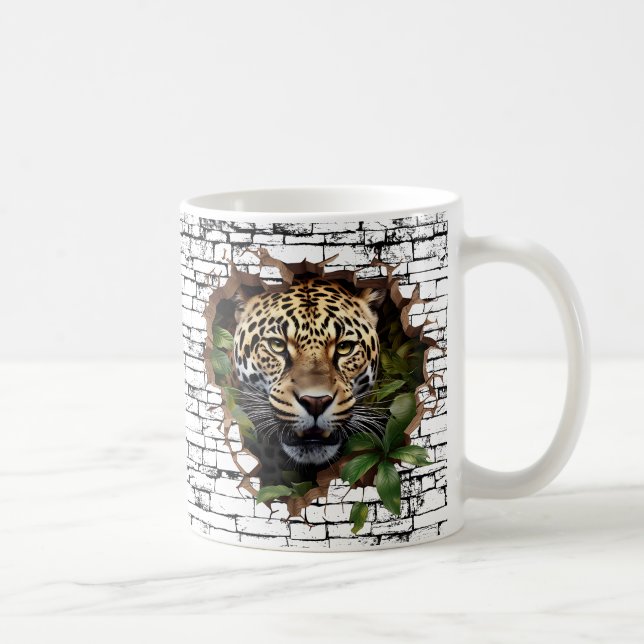 3D Leopard Wall Break Art – Realistic Safari Coffee Mug (Right)