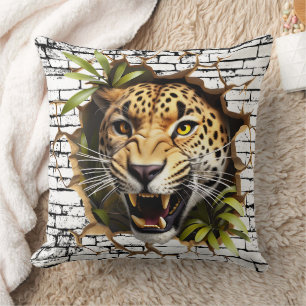 3D Leopard Wall Break Art – Realistic Safari Cushion