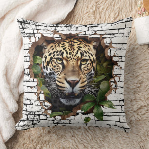 3D Leopard Wall Break Art – Realistic Safari Cushion