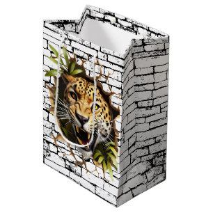 3D Leopard Wall Break Art – Realistic Safari Medium Gift Bag