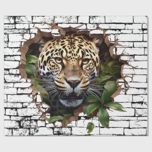 3D Leopard Wall Break Art – Realistic Safari Wrapping Paper