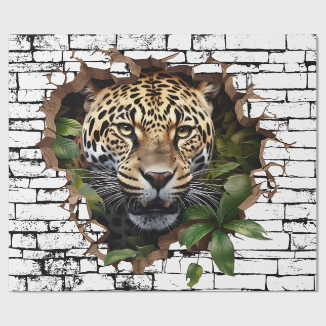 3D Leopard Wall Break Art – Realistic Safari Wrapping Paper (Flat)