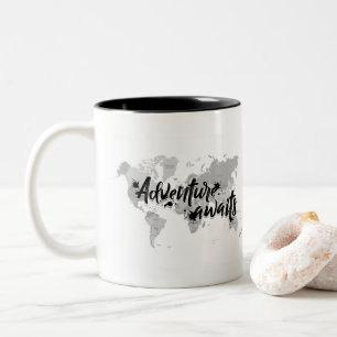 3D Letters Adventure Awaits Quote Two-Tone Coffee Mug