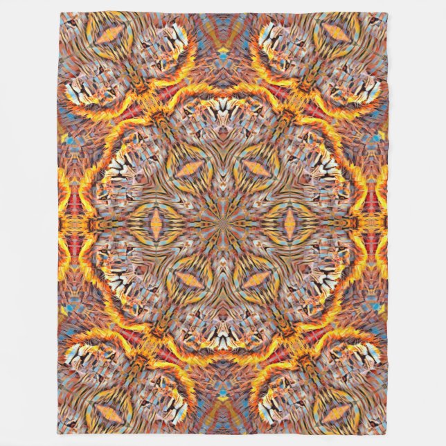 3D Lion Optical Illusion Geometric Mandala Fleece Blanket (Front)