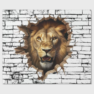 3D Lion Wall Break Art – Realistic Safari Wrapping Paper