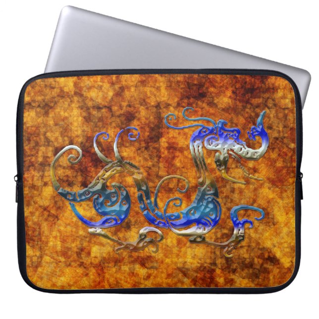 3D-look Asian Dragon & Golden Rustic Laptop Sleeve (Front)