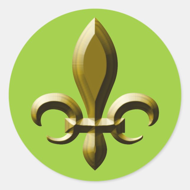 3D Look Gold Fleur de Lis Classic Round Sticker (Front)