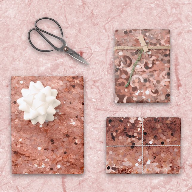 3D look Rose Gold Glitter Sequins  Wrapping Paper Sheet (Creator Uploaded)