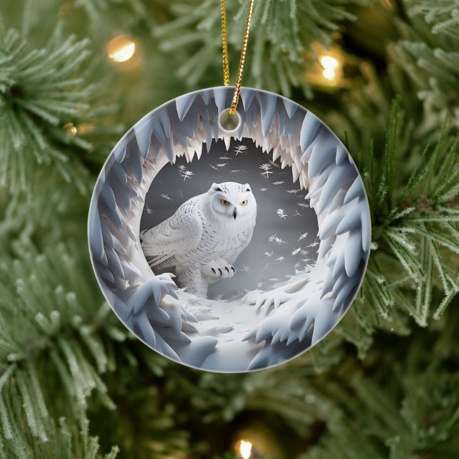 3D Look Snow Owl Bird Country Christmas Holiday Ceramic Tree Decoration (Tree)