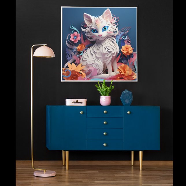 3D Looking Cat Print Poster Artwork Mural (3D Kitty Cat Poster)