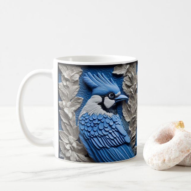 3D Looking Printed Blue Jay Bird Coffee Mug (With Donut)